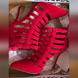 Red Strappy Heeled Shoes Size 7